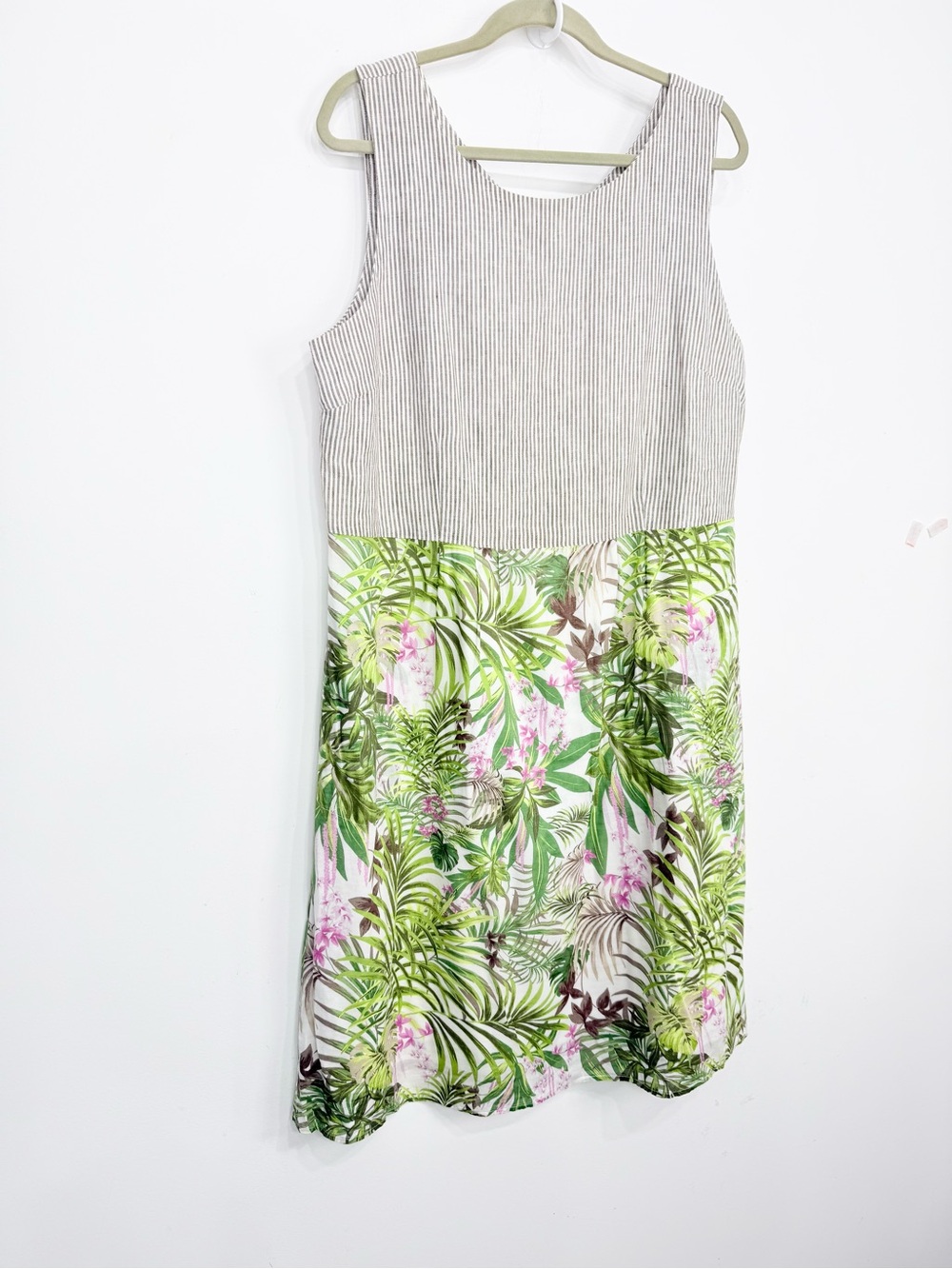 J Jill Linen Striped Bodice Tropical Print Cotton Skirt Midi Resort Summer Dress - Picture 5 of 15